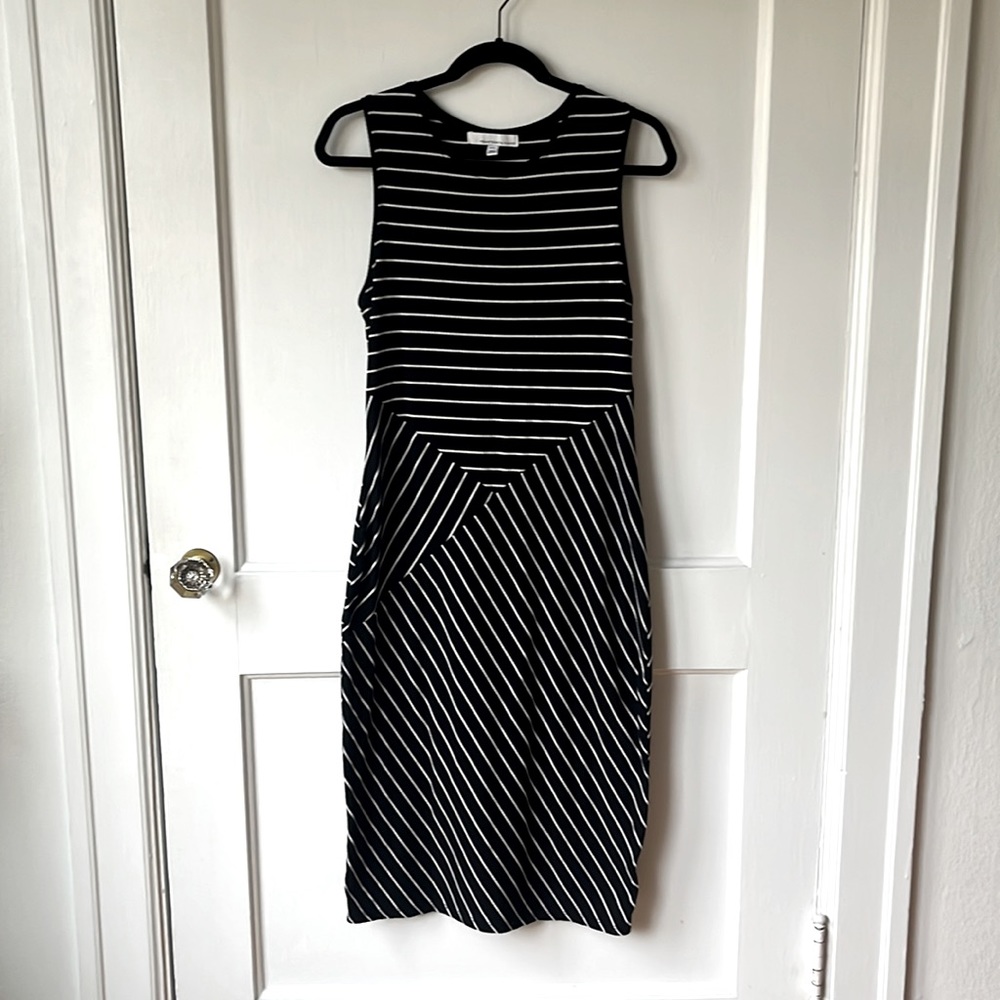 Fourteenth Place Black and White Striped Maxi Dress